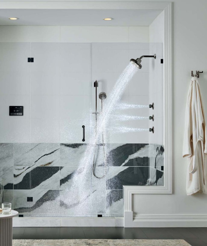 Brizo white shower in bathroom