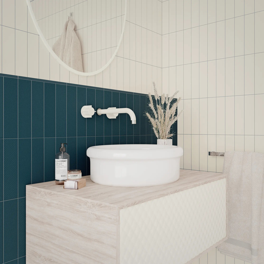 Spec white bathroom tile and stone