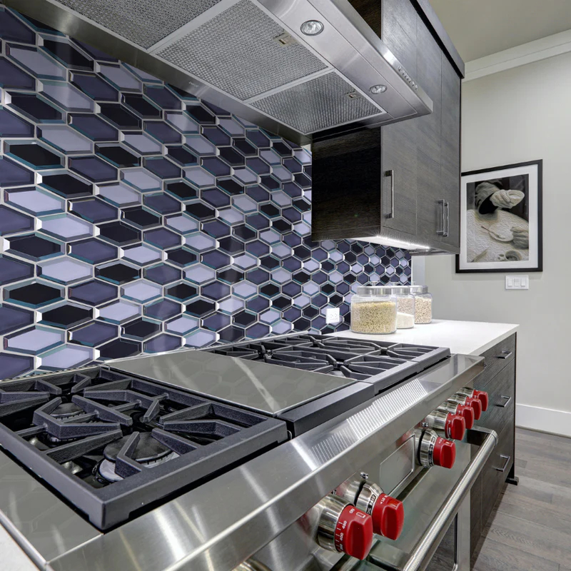 Unique Design Solutions blue and white kitchen tile